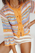 RAINBOW STRIPE CROCHET CARDIGAN SHIRT