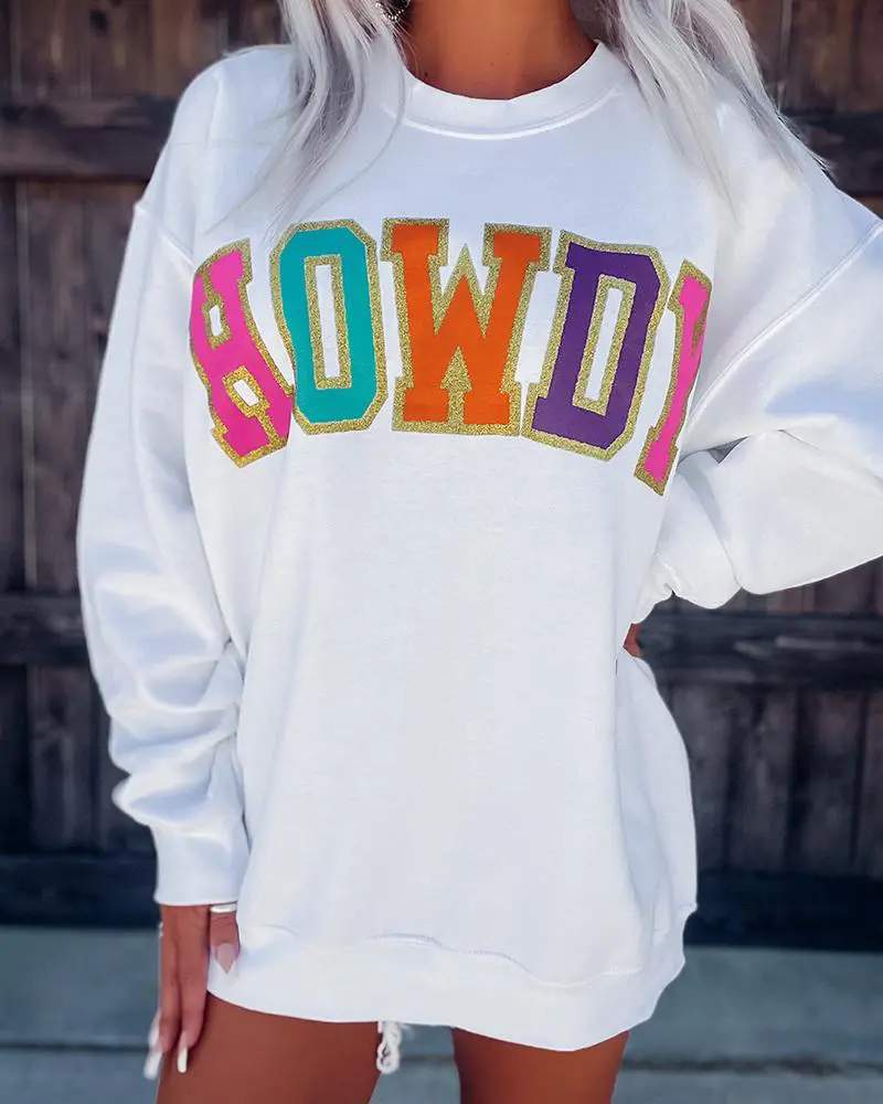 LETTER PRINT LONG SLEEVE CASUAL SWEATSHIRT