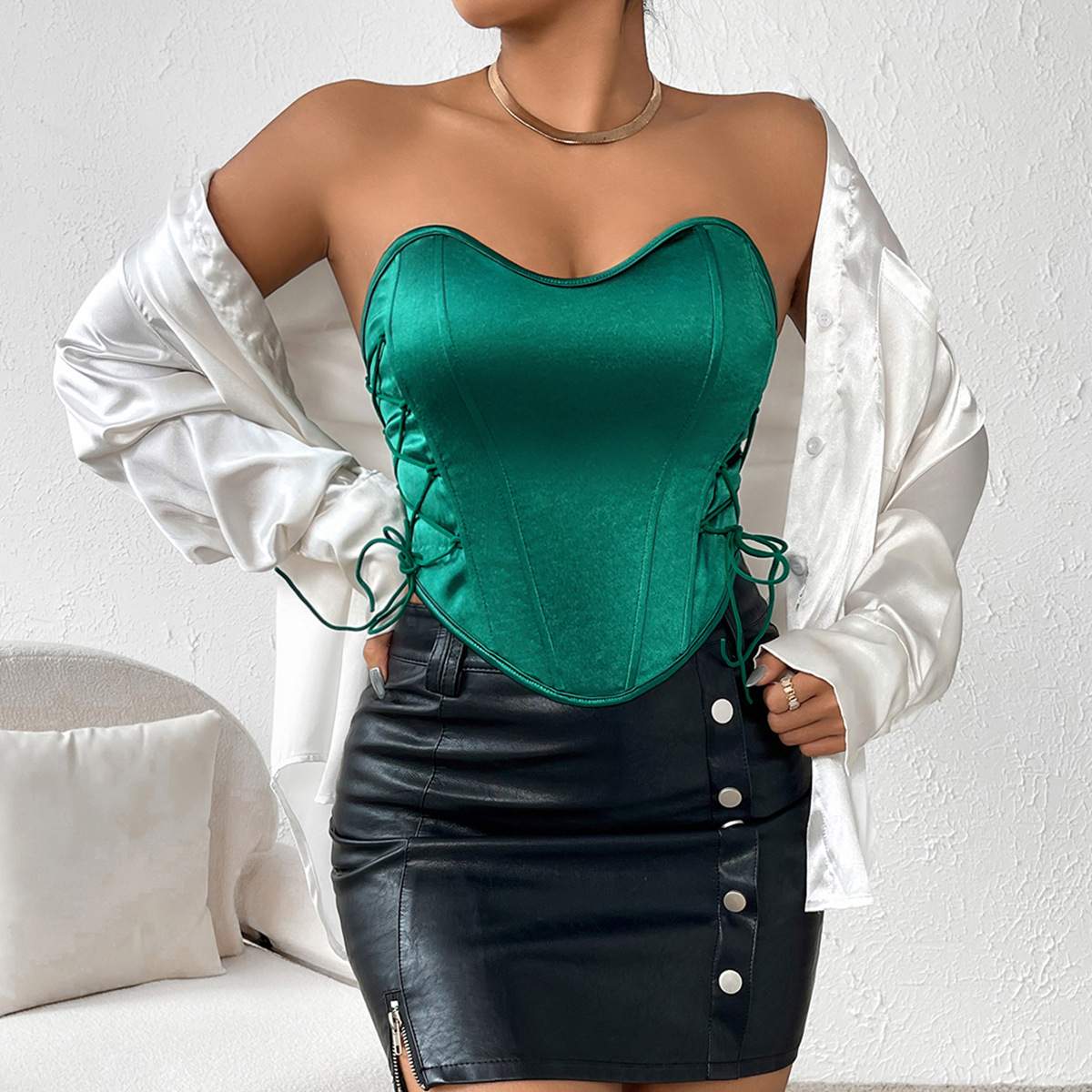  SEXY SPICE GIRL LACE UP  CHEST WRAP STREET BACKLESS FISHBONE WAIST 