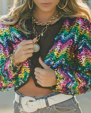 Long Sleeve Colorful Allover Sequins Jacket