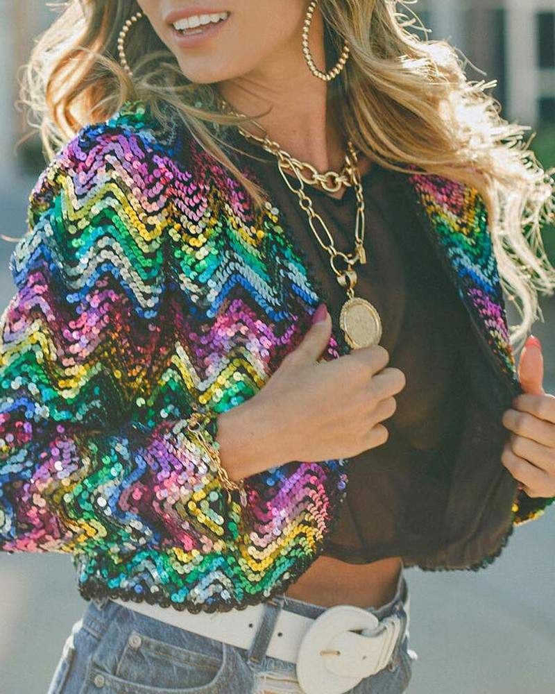 Long Sleeve Colorful Allover Sequins Jacket