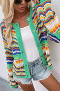 RAINBOW STRIPE CROCHET CARDIGAN SHIRT