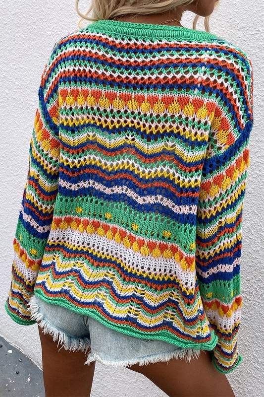 RAINBOW STRIPE CROCHET CARDIGAN SHIRT