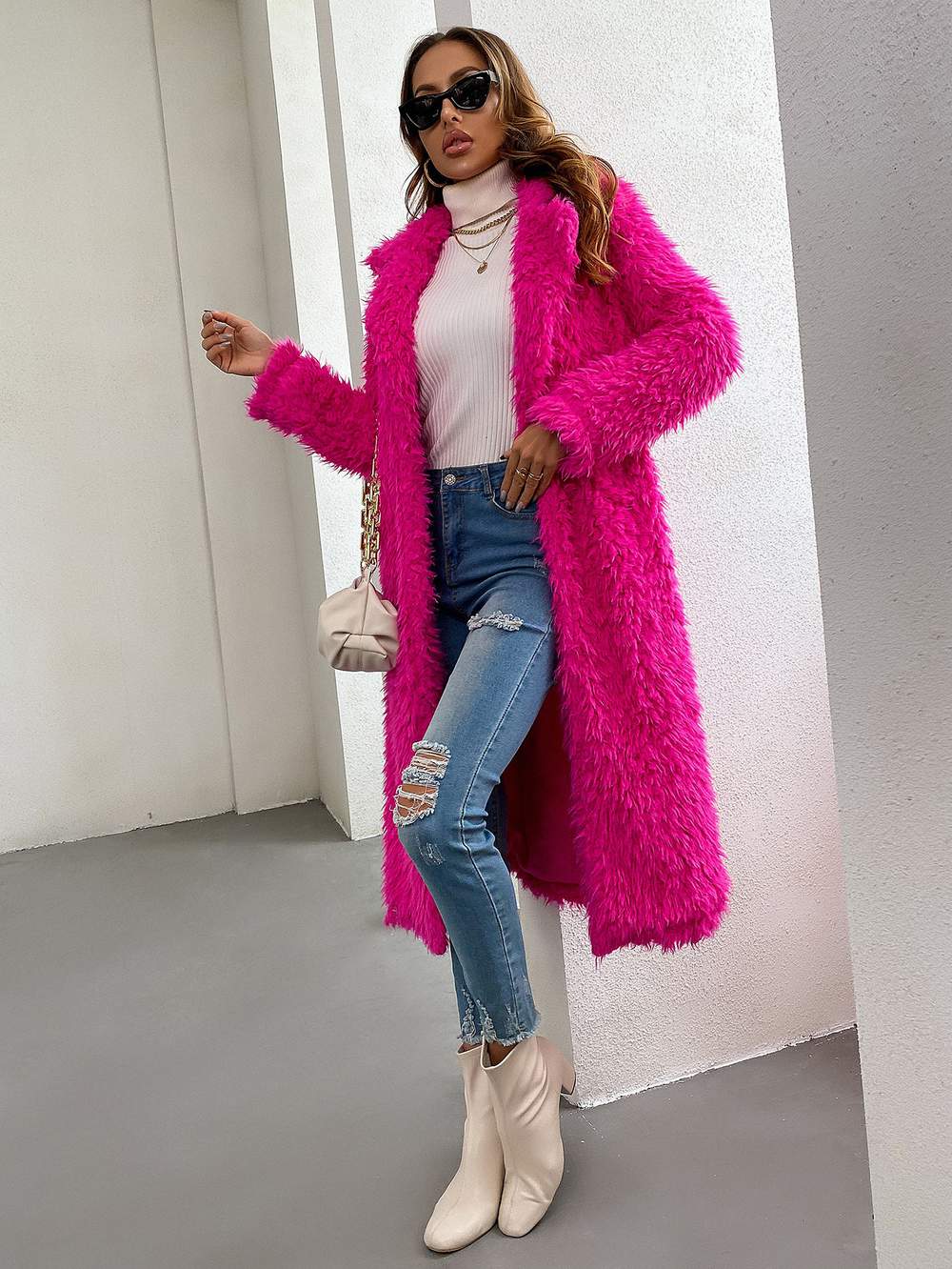 SOLID OPEN FRONT FUZZY COAT