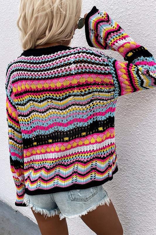 RAINBOW STRIPE CROCHET CARDIGAN SHIRT