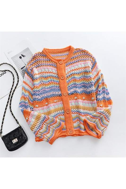 RAINBOW STRIPE CROCHET CARDIGAN SHIRT