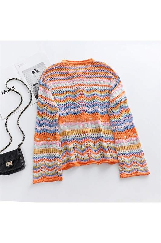 RAINBOW STRIPE CROCHET CARDIGAN SHIRT