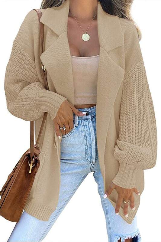 RELAXED KNIT OPEN FRONT CARDIGAN