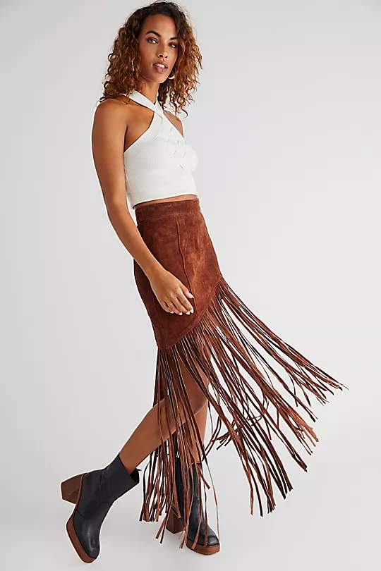 UNDERSTATED LEATHER WESTERN FRINGE SKIRT