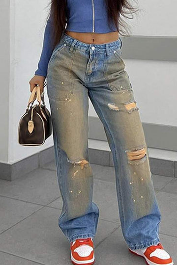 RIPPED CUTOUT DENIM JEANS