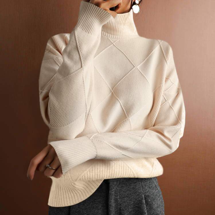  SWEATER LOOSE TURTLENECK WARM SWEATER SOLID COLOR KNITTED PULLOVER TOP