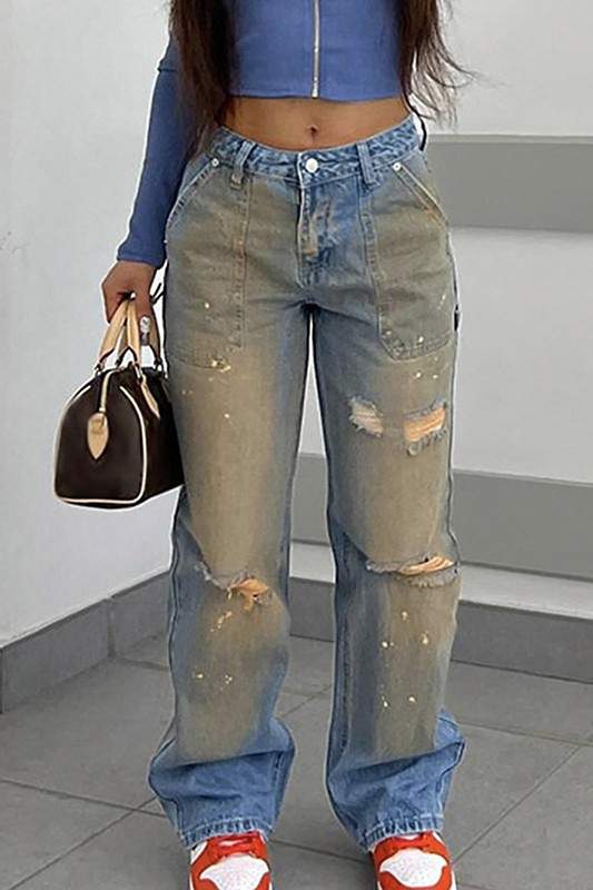 RIPPED CUTOUT DENIM JEANS