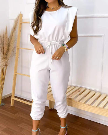 SLEEVELESS DRAWSTRING WAIST CASUAL JUMPSUIT