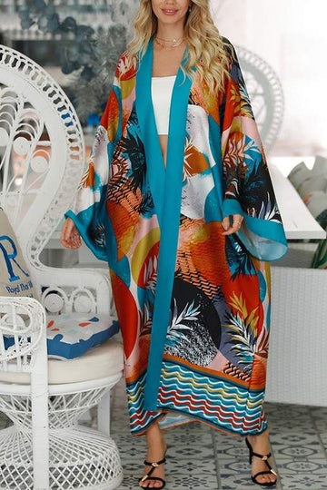 GRAPHIC MAXI KIMONO CARDIGAN