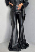 FLARED FAUX LEATHER PANTS