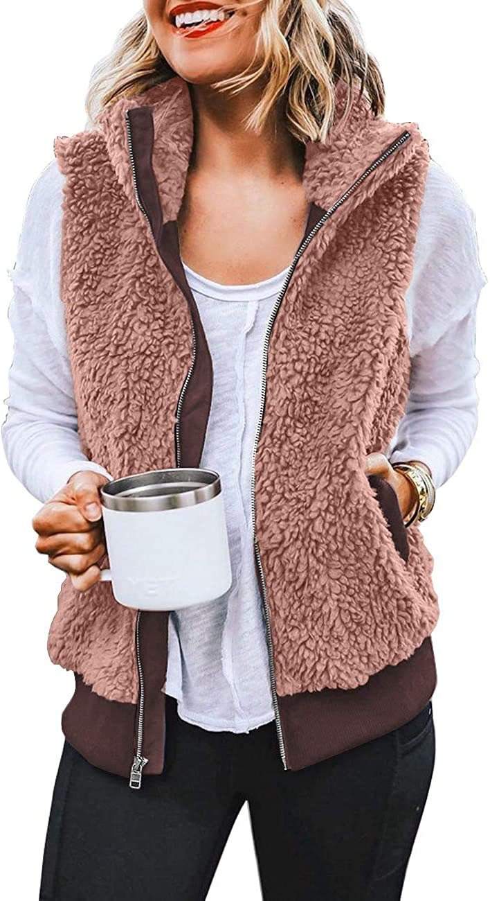 ZIPPER POCKET WARM FURRY VEST COAT FOR WOMEN