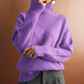  SWEATER LOOSE TURTLENECK WARM SWEATER SOLID COLOR KNITTED PULLOVER TOP