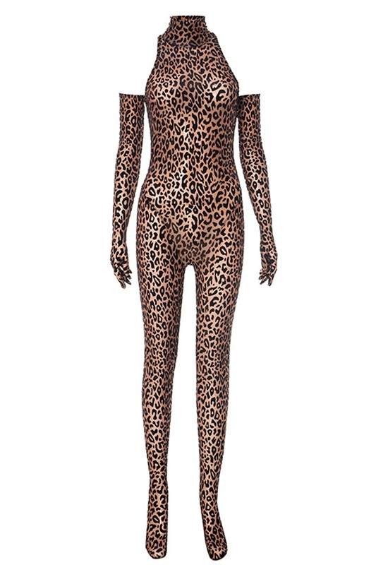 LEOPARD HALTER BODYCON JUMPSUIT