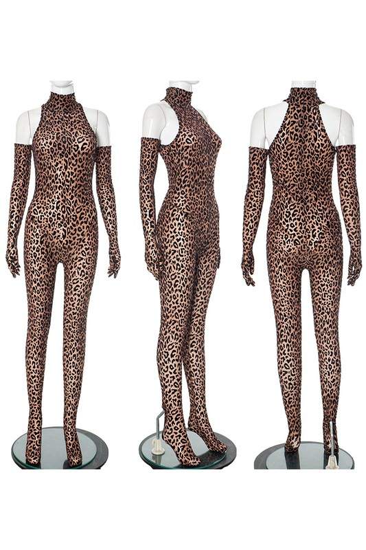 LEOPARD HALTER BODYCON JUMPSUIT