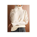  SWEATER LOOSE TURTLENECK WARM SWEATER SOLID COLOR KNITTED PULLOVER TOP