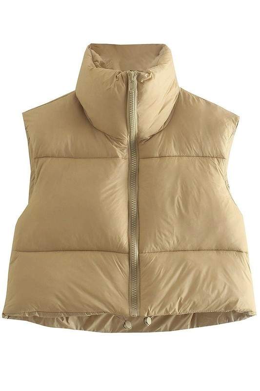 COLLARED CROP PUFFER WARM VEST OUTERWEAR