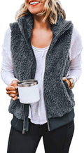 ZIPPER POCKET WARM FURRY VEST COAT FOR WOMEN