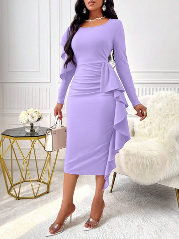 LADY WOMEN S RUFFLE HEM BODYCON DRESS