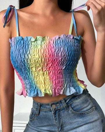 Tie Dye Print Sling Ruched Cropped Tank