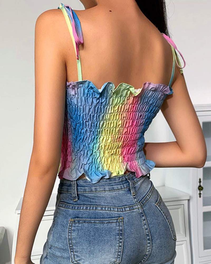 Tie Dye Print Sling Ruched Cropped Tank