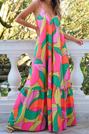 PRINT SPAGHETTI STRAP MAXI DRESS