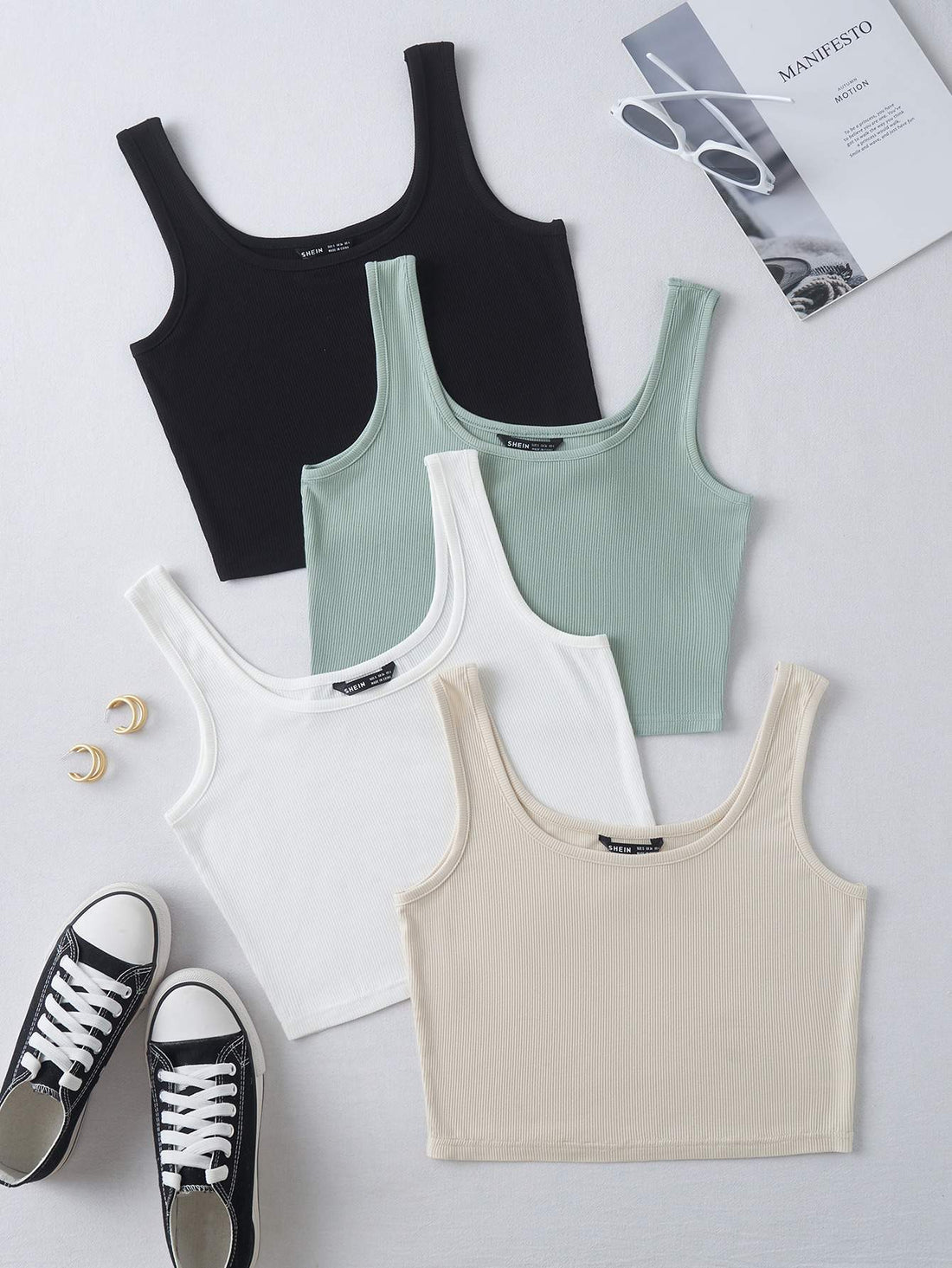 PLUS 4PCS RIB KNIT CROP TANK TOP