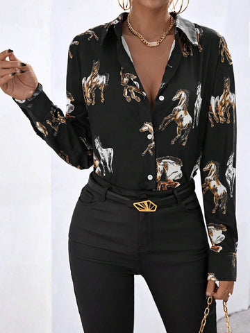 ESSNCE ANIMAL PRINT BUTTON FRONT SHIRT