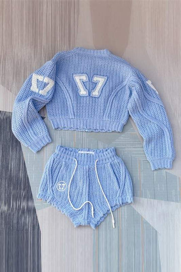 ZIP UP SWEATER JACKET AND SHORTS SET