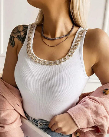 CHAIN DECOR U NECK TANK TOP