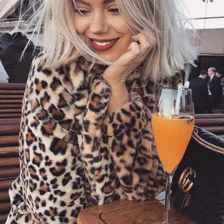 CLASSIC LEOPARD PRINT FAUX FUR COAT  KEN BEAN INS SAME STYLE FLUFFY COAT