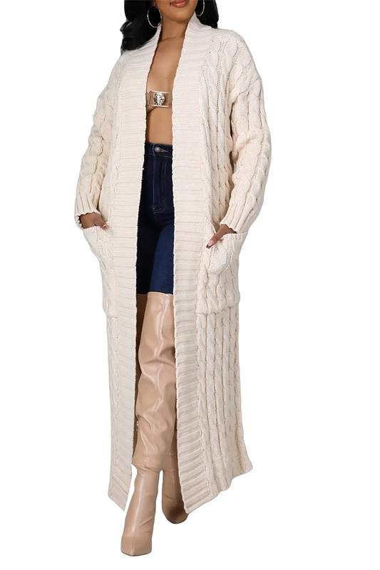 CABLE KNIT MAXI CARDIGAN WITH BELT