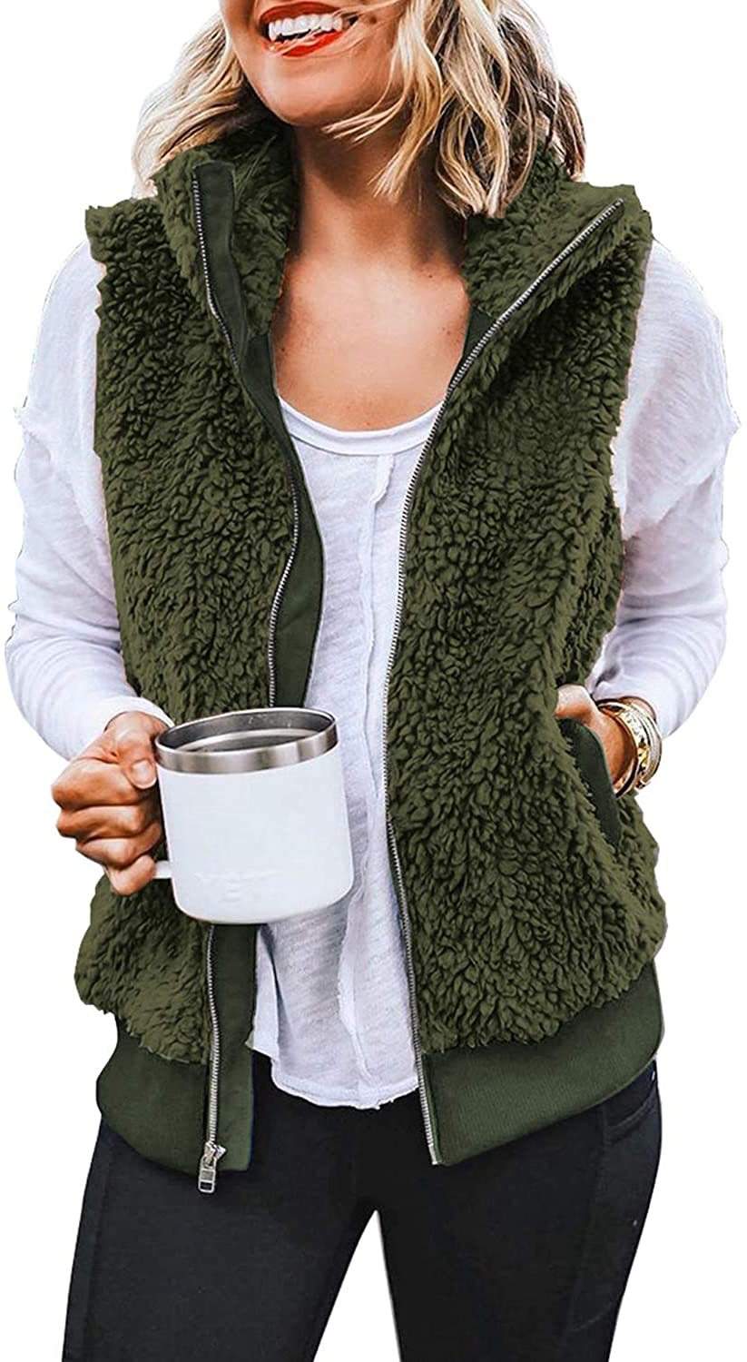 ZIPPER POCKET WARM FURRY VEST COAT FOR WOMEN