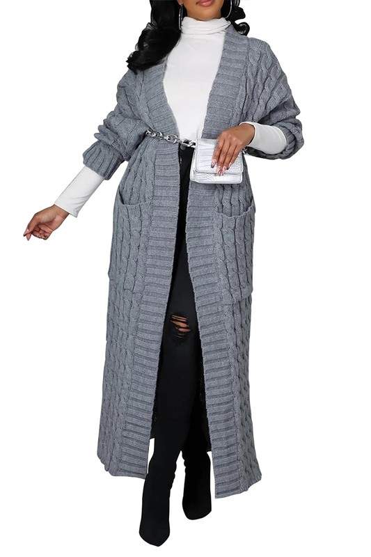 CABLE KNIT MAXI CARDIGAN WITH BELT