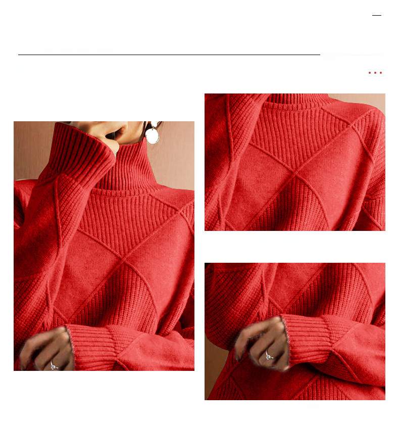  SWEATER LOOSE TURTLENECK WARM SWEATER SOLID COLOR KNITTED PULLOVER TOP