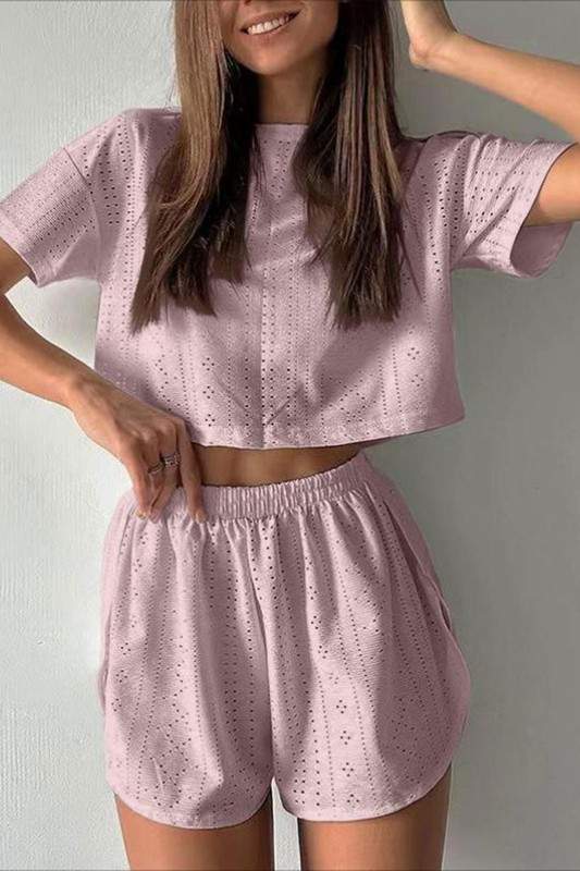 EYELET CROP TOP AND SHORTS SET