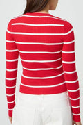 STRIPED RIBBED BUTTON CARDIGAN