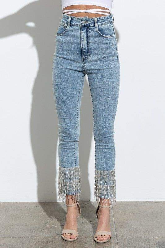 AFTER PARTY RHINESTONE FRINGE JEANS - Missyess