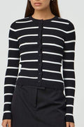 STRIPED RIBBED BUTTON CARDIGAN