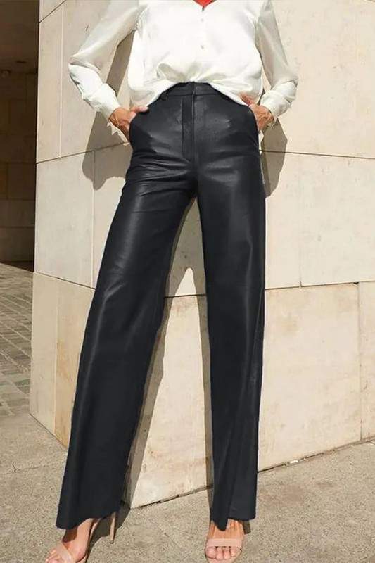 HIGH WAISTED FAUX LEATHER TROUSERS