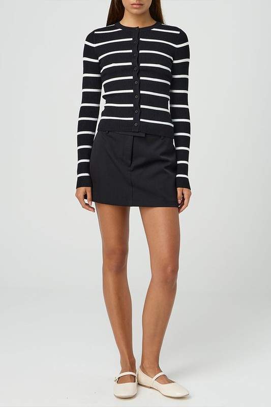 STRIPED RIBBED BUTTON CARDIGAN