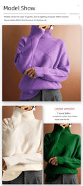  SWEATER LOOSE TURTLENECK WARM SWEATER SOLID COLOR KNITTED PULLOVER TOP