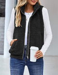 ZIPPER POCKET WARM FURRY VEST COAT FOR WOMEN