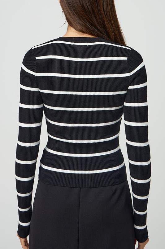 STRIPED RIBBED BUTTON CARDIGAN