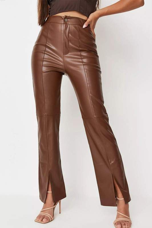 FAUX LEATHER BOOTCUT PANTS