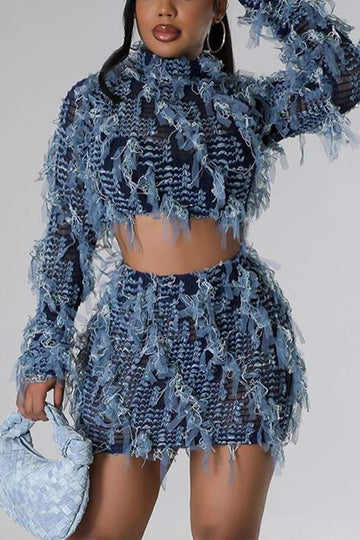 RUFFLED MESH MINI SKIRT SET